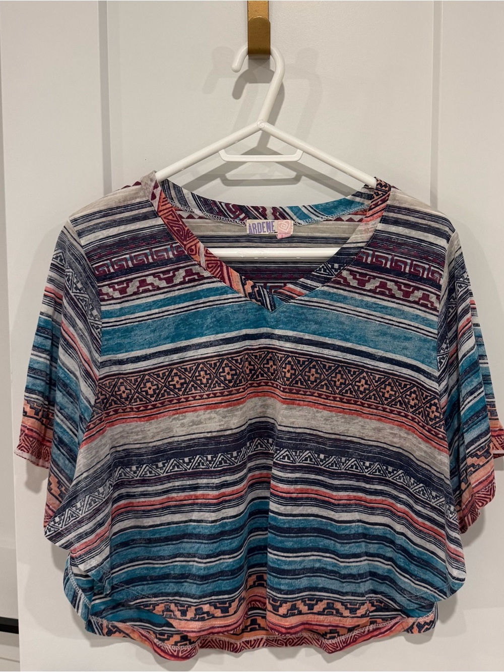 Ardene Teal Multi-Stripe V-Neck Crop Top